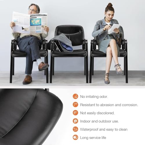 Sweetcrispy Office Reception Guest Chair No Wheels Set of 6, Leather Stationary Waiting Room Chairs with Padded Arms for Elderly Desk Conference Room Lobby Table Side Salon Sweetcrispy