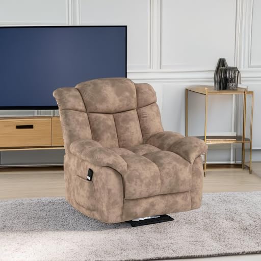 CANMOV Power Lift Recliner Chair for Elderly, Heavy Duty and Safety Motion Reclining Mechanism-Antiskid Fabric Sofa Living Room Chair with Overstuffed Design, Light Tan CANMOV