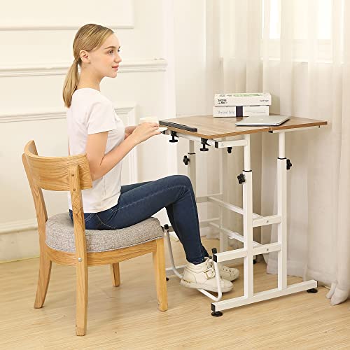 SDADI L101XWFDT Adjustable-Height Steel-Framed Mobile Standing Office Computer Desk with 2 Tiers and Lockable Caster Wheels, Dark Grain SDADI