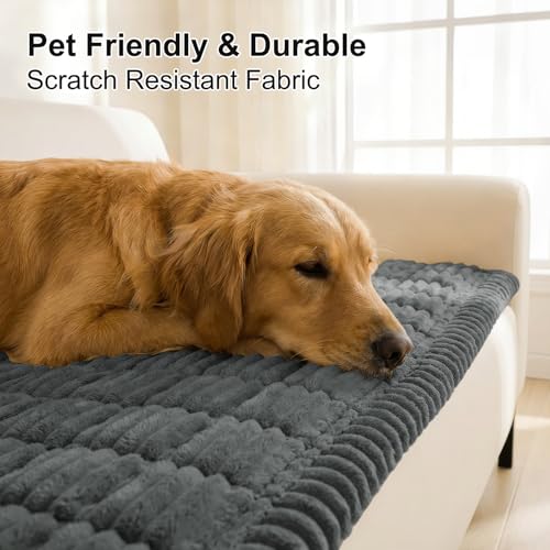 Smiry Couch Cover for Dogs Washable, Non Slip Fuzzy Pet Couch Covers for 3 Cushion Sofa Pet Friendly, Thick Soft Sofa Slipcovers Cushion Protector (Dark Grey, 27.6" x 59") Smiry