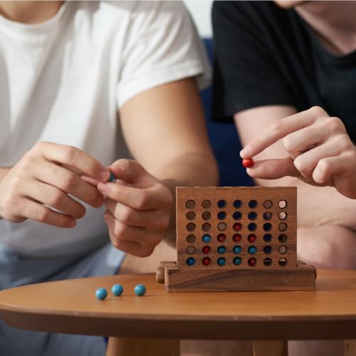 Wooden 4 in-Row Game (Travel Set) | Wood Connect Line Game Traditional Family Board Games | Strategy Game | Classic Table Game Premium Handmade Unique Gift & Table Accent SiamMandalay
