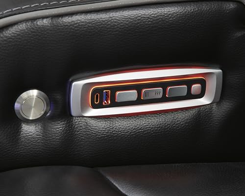 Signature Design by Ashley Boyington Contemporary Leather Match Power Recliner with Adjustable Headrest, Cup Holders, USB Port and Air Massage System, Black Signature Design by Ashley