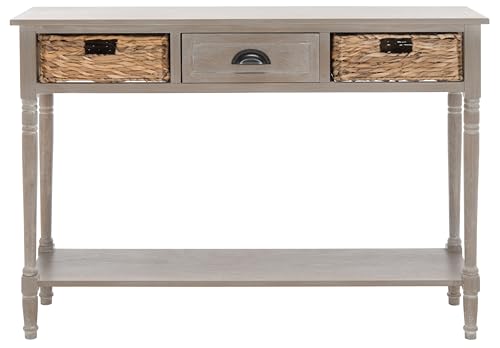 SAFAVIEH Home Collection – Christa White Wash Console Table with Rattan Drawers & Shelf, Coastal Cottage Storage Console, Vintage Design (AMH5737E) SAFAVIEH