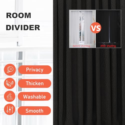 XIMSPHY Privacy Partition Curtains with U-Shaped Rod, Metal Support Single Wall Mounted Curtains, 6.56ft Black Flat Hooks Medical Curtain for Fitting Room Beauty Salon Bedroom XIMSPHY