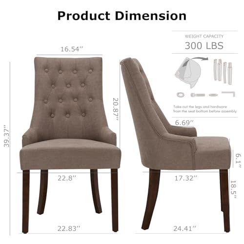 COLAMY Wingback Upholstered Dining Chairs Set of 2, Fabric Side Dining Room Chairs with Tufted Button, Living Room Chairs for Home Kitchen, Taupe COLAMY