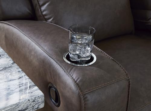 Signature Design by Ashley Lavenhorne Contemporary Faux Leather Upholstered Manual Rocker Recliner with 2 Cup Holders, Dark Brown Signature Design by Ashley