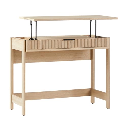 Walker Edison Office Writing and Computer Desk Spacious Desktop, Complementary in Living Spaces, 38 Inch, Reeded Lift-Top Coastal Oak Walker Edison
