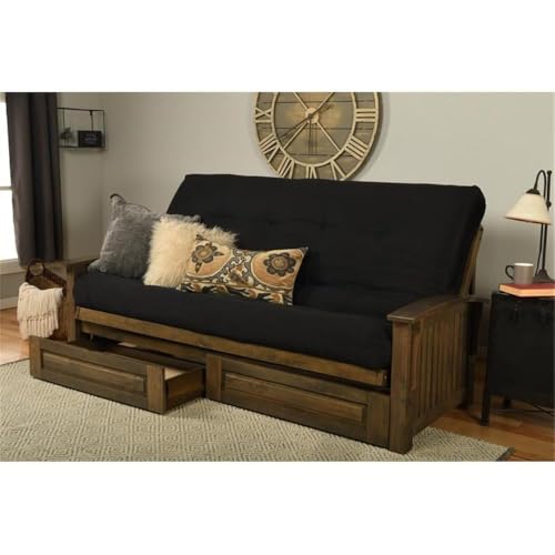 Kodiak Furniture Washington Queen Size Futon Frame with Storage Drawers - Wood Futon Frame with Mattress Included in Suede Black Color Kodiak Furniture
