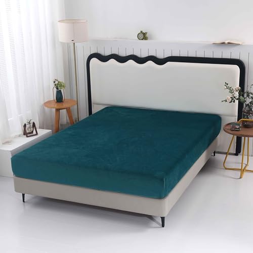 SDY Fleece Twin Fitted Sheet with Deep Pocket 15.7”,Microfiber Bottom Sheet Fit Mattress Up to 14”-16”,Green Fitted Sheet only Set 75”*39”,Wrinkle Free, Breathable Solid Sheet SDY