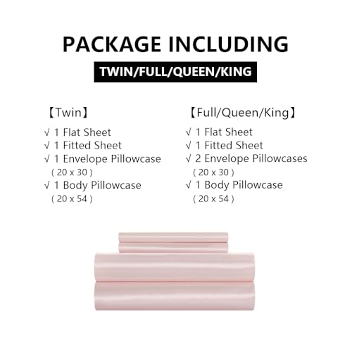 HommxJF 5Pcs Blush Pink Silk Sheets Full,Blush Pink Satin Sheets Set Full Size Silky Comforter Bedding Sheets with 1 Satin Flat Sheet,1Deep Pocket Fitted Sheet,3 Pillowcases with Envelope Closure HommxJF