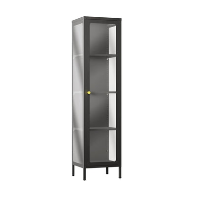 VCGGAIP Metal Display Cabinet with Glass Doors,4-Tier Curio Cabinet with Adjustable Shelves,21 DIY Color Lights Display Cases for Collectibles Figure