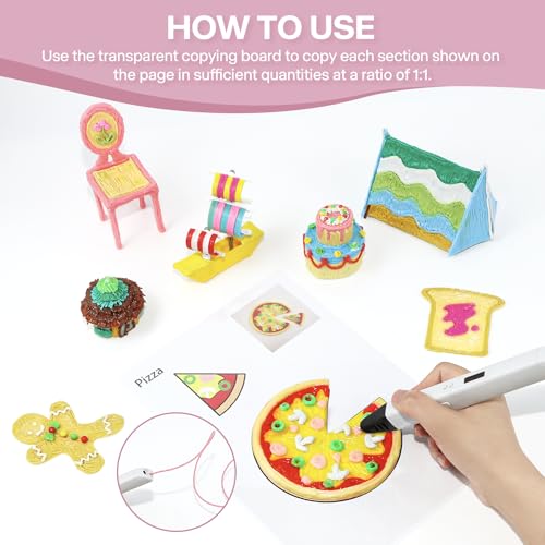 3D Pen Printing Template, 20 Sheets 3D Printer Drawing Graffiti, 3D Painting Paper Stencils with a PVC Transparent Board, for Kids Christmas Birthday DIY Gifts, Vomika Vomika