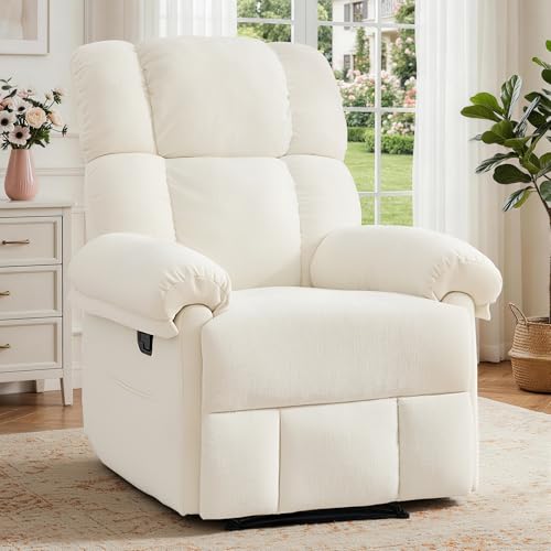 Korser Recliner Chair, Living Room Chairs for Adults, Thick Upholstered Manual Recliner with Side Pockets, Small Recliner for Small Spaces, Lounge Chair for Nursery Bedroom Apartment RV, Chenille