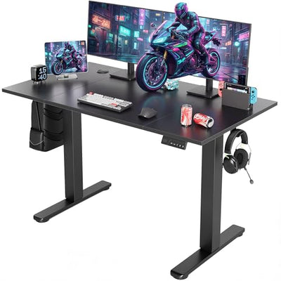 YDN Electric Standing Desk, Adjustable Height Stand up Desk, 48 x 24 Inches Sit Stand Home Office Desks, Black Frame/Black Top