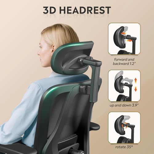 DEVAISE Ergonomic Mesh Office Chair with Adjustable 3D Headrest and Tilt Function, Big and Tall Reclining Comfy Home Computer Desk Chair with Lumbar Support and 3D Armrests, Black DEVAISE