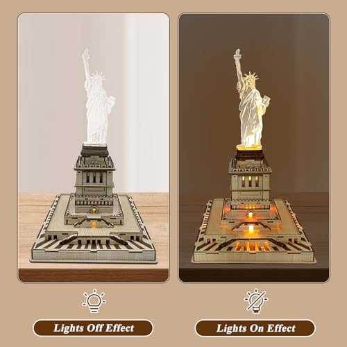 Ysityum 3D Wooden Puzzle for Adults - Statue of Liberty Wood Puzzle Modle Kits with USB LED Light, DIY Architecture Building Craft Toy Set Brain Teaser Gifts for Kids & Teens (147PCS) Ysityum