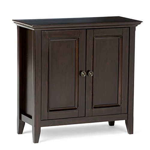 SIMPLIHOME Amherst SOLID WOOD 32 inch Wide Transitional Low Storage Cabinet in Hickory Brown for the Living Room, Entryway and Family Room SIMPLIHOME