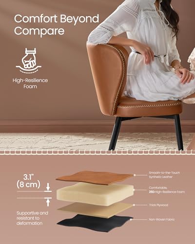 VASAGLE EKHO Collection - Dining Chairs Set of 2, Upholstered Kitchen Chairs, Comfortable Seat, Synthetic Leather with Stitching, Mid-Century Modern, Easy Assembly, Living Room Lounge, Caramel Brown VASAGLE