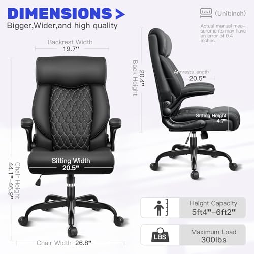 High Back Executive Office Chair - Ergonomic Computer Desk with Rocking Function, Leather Managerial with Adjustable Flip-Up Armrests and Lumbar Support BestGlory