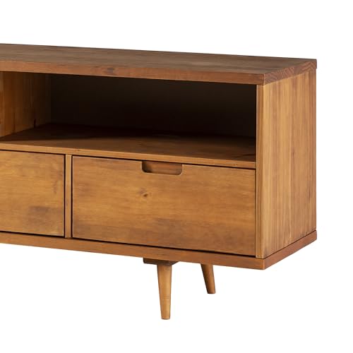 Walker Edison 3-Drawer Mid Century Modern Wood TV Stand for TV's up to 65" Flat Screen Cabinet Door Living Room Storage Entertainment Center, 58 Inch, Caramel Walker Edison