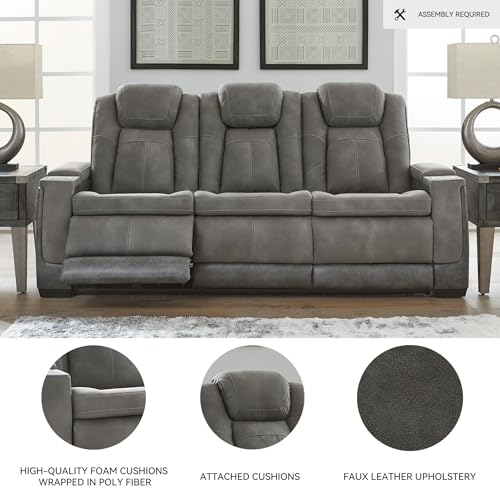 Signature Design by Ashley Next-Gen DuraPella Modern Faux Leather Power Reclining Sofa with Adjustable Headrest, Gray Signature Design by Ashley