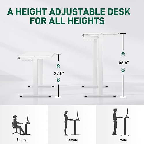 FEZIBO 40 x 24 Inches Standing Desk with Drawer, Adjustable Height Electric Stand up Desk with Storage, Sit Stand Home Office Desk, Ergonomic Computer Desk, White FEZIBO