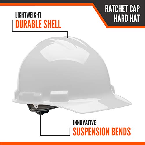 Malta Dynamics Made in US 4 Pt. Suspension Hard Hat, Ratchet Cap Style, Construction Hard Hat for Safety, OSHA/ANSI Compliant (1 Pack, White) Malta Dynamics