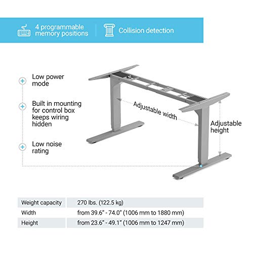 PROGRESSIVE AUTOMATIONS Standing Desk Frame Dual Motor. Adjustable Height and Width, 3 Stages Electric Legs for sit Stand desks. Suites Tops from 48" to 73" FLT-02 Grey PROGRESSIVE AUTOMATIONS