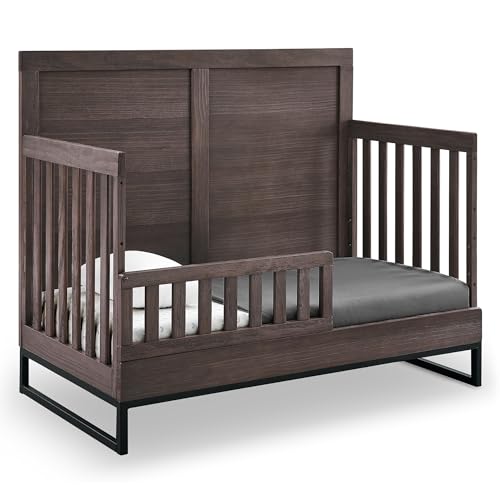 Simmons Kids Foundry 6-in-1 Convertible Baby Crib, Rustic Grey with Matte Black Delta Children