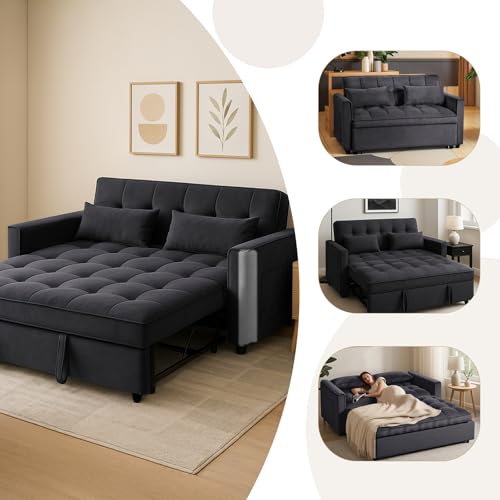 Pull Out Loveseat Sleeper, Convertible Sleeper Sofa Bed, Pull Out Bed Couch, 3 in 1 Velvet Futon Sofa, Love Seat Couches, Sofá Cama para Sala Sofa&Couch for Living Room Apartment, Chair Bed Sleepers Lyngins
