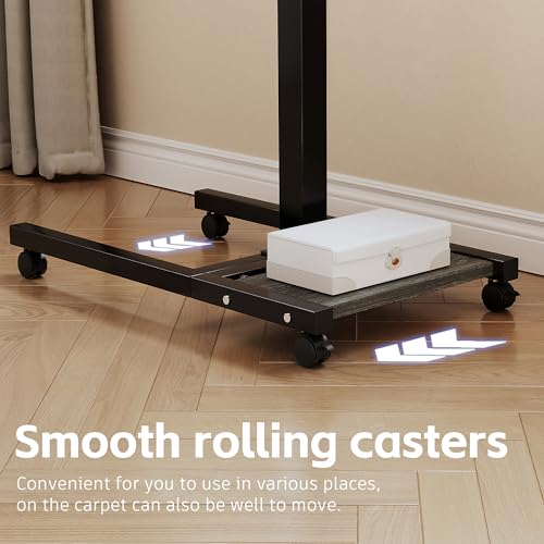 Furist Overbed Table with Wheels Adjustable Height, Mobile Standing Stand Up Rolling Laptop PC Desks with Tilting Top Height Tray Side Computer Workstation for Bedroom on Hospital Home Use, Black Furist