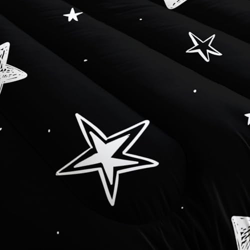 Smell Sunshine Black and White Stars Comforter Set Starry Printed Bedding Set with 1 Comforter and 2 Pillowcases for Boys and Girls Bedroom All Season(Stars Full) Smell Sunshine
