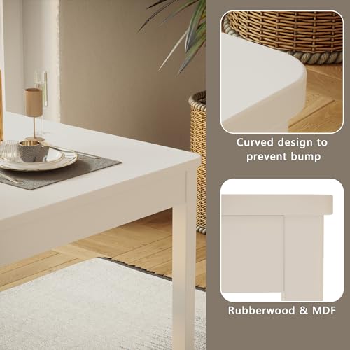 Orweiin 5-Piece Solid Wood Indoor Modern Rectangular Dining Table Set for 4,Table and Chairs 4 Set with Soft Cushions for Kitchen,Bar,Living Room,Breakfast Nook,White Orweiin