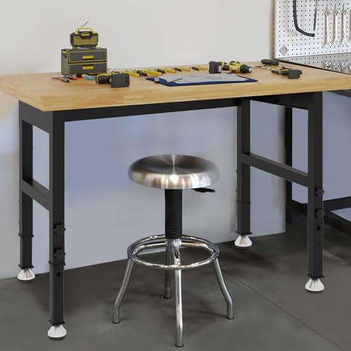 48” Chipboard Wood Work Bench Work Table, Metal Tool Heavy-Duty Adjustable Workbench, 3000 Lbs Capacity Tool Bench Workstation for Garage, Workshop climblocka