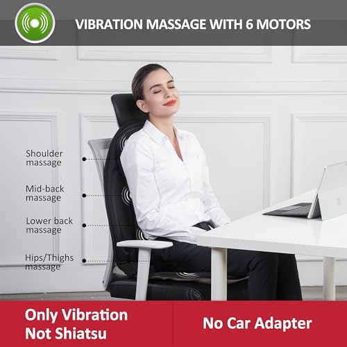 Snailax Massage Seat Cushion - Back Massager with Heat, 6 Vibration Massage Nodes & 2 Heat Levels, Massage Chair Pad for Home Office Chair,Black Snailax