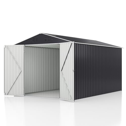 AirWire 8x12 FT Outdoor Storage Shed, Garden Shed with Updated Frame Structure and Lockable Doors, Metal Tool Sheds for Backyard Garden Patio Lawn, Grey AirWire