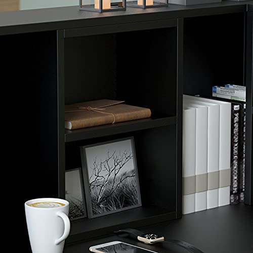 Homsee Reception Desk L-Shaped Office Desk with Counter, 1 Door Storage Cabinet, 1 Lockable Drawer, Hutch Shelf and Keyboard Tray, Black Homsee