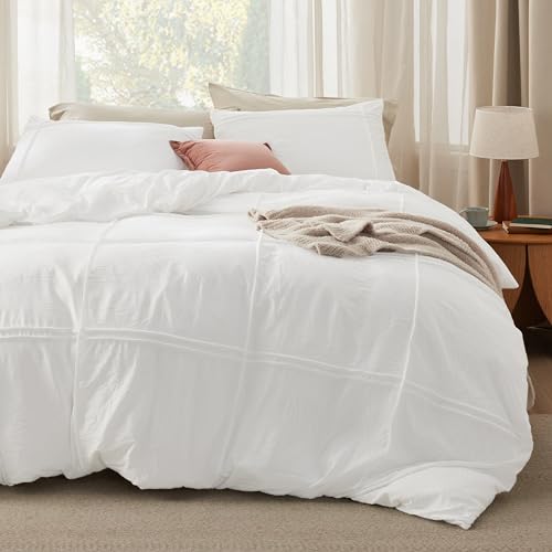 Bedsure Grid Boho Duvet Cover Twin Size - Shabby Chic Tufted Boho Bedding Set, 2 Pieces Shabby Chic Home Bedding for All Seasons, Includes 1 Twin Duvet Cover & 1 Pillowcase (White, 68" x 90") Bedsure