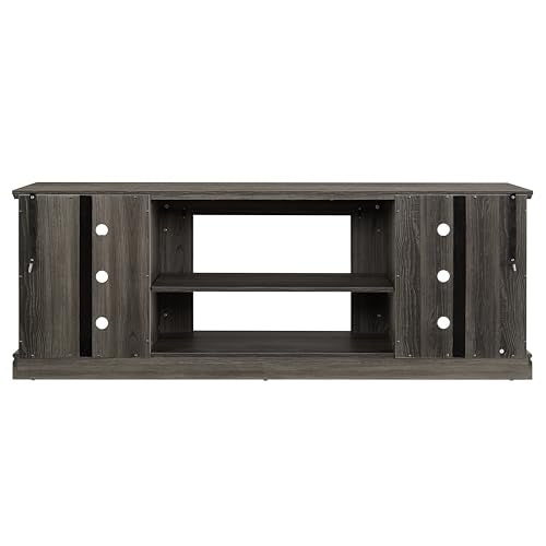 Jenvor TV Stand Large 75 Inch Media Console Table with Faux Stacked Stone Surround, Large Storage Cabinet, 6 Cable Cutouts, Adjustable Shelves, Grey 70.12" W x 15.35" D x 25.83" H Jenvor