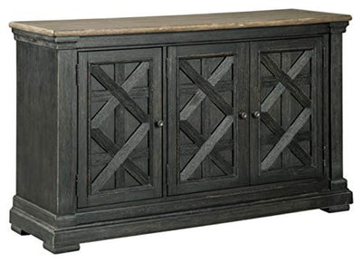 Signature Design by Ashley Tyler Creek Vintage Casual Dining Room Buffet Cabinet or Server with 3 Doors and Lattice Design, Wood, 36" High, Black & Gray