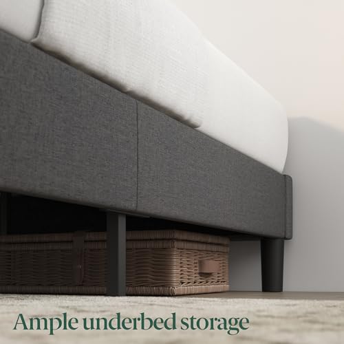 Zinus Curtis Upholstered Platform Bed Frame, Mattress Foundation, Wood Slat Support, No Box Spring Needed, Eco Friendly WonderBox (TM) Packaging, Dark Grey, Queen Zinus