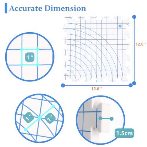 Yarniss Blocking Mats for Knitting with Circular Gridlines 12.6“x12.6”, Double-Sided Crochet Blocking Board Set Includes 50 T-Pins & 8 Combs,4 Packs Yarniss