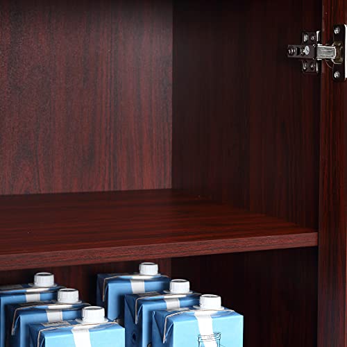 HOMCOM 63" 2-Door Kitchen Pantry, Freestanding Storage Cabinet with 5-tier Shelving and 2 Adjustable Shelves for Dining Room, Cherry Wood Color HOMCOM