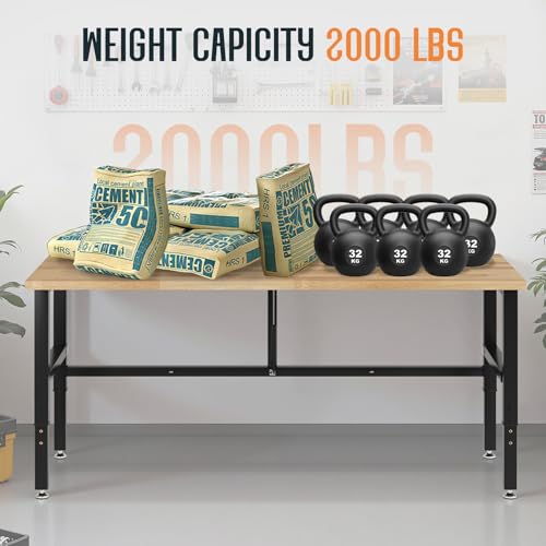 SPECRAFT 72x24 Folding Workbench, Adjustable Foldable Workbench with 2000 LBS Capacity, 30.7"-40" Height, Rubber Wood Top for Garage, Workshop, Office SPECRAFT