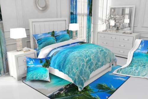 Erosebridal Ocean Duvet Cover Summer Beach Decor Hawaiian Vacation Style Bedding Set Palm Trees Tropical Nature Sea Theme Home Decor Comforter Cover Set, 1 Duvet Cover with 1 Pillow Case Twin Size Erosebridal