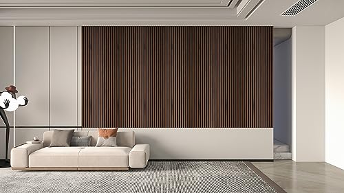 Generic 94"" L x 24"" W Acoustic Wood Wall Paneling, Decorative Sound Proof Panels for Walls and Ceilings, 3D Slat Wood Wall Panels (Set of 10) (Dark Chestnut), ACP10 WoodArtSupply