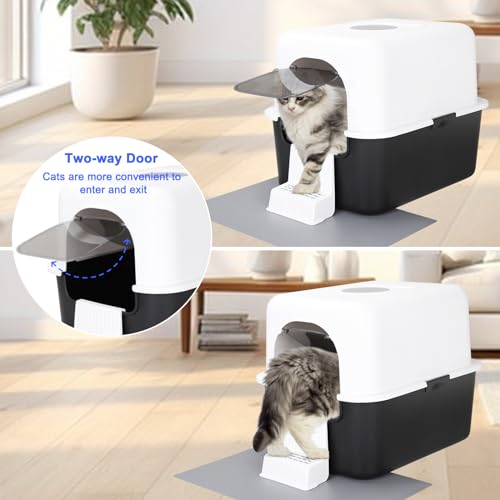 Sfozstra Cat Litter Box with Lid, Fully Enclosed Splash-Proof and Leak-Proof Urine High Edge and Odorless Cat Litter Box, Easy to Installation and Clean (Black with Pedal(S)) Sfozstra