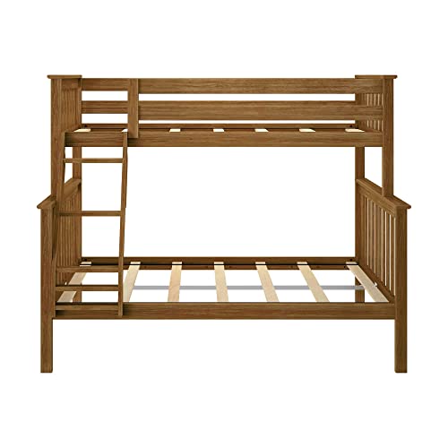 Plank+Beam Classic Wooden Bunk Bed Twin Over Full Size, Platform Bed Frame with Bunk Bed Ladder and Wood Slats for Adult, Space Saving Bed, Easy to Assemble, No Box Spring Needed, Pecan Plank+Beam