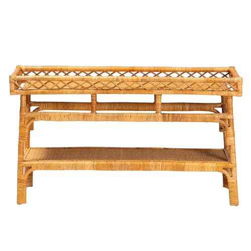 Bali & pari Savitri Modern Bohemian Natural Rattan 2-Tier Console Table bali & pari