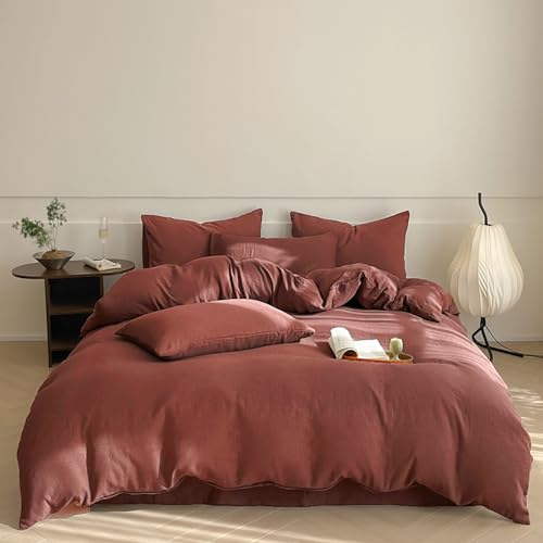 Luxlovery Brick Red Comforter Set King Dark Rust Bedding Comforter Set Solid Blackish Red Breathable Blanket Quilts 3 Piece Bedding Set for King Bed Luxlovery